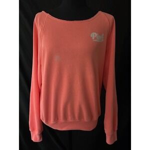 Victoria's Secret PINK Sweatshirt Coral Pink Boat Neck Pullover Logo XS